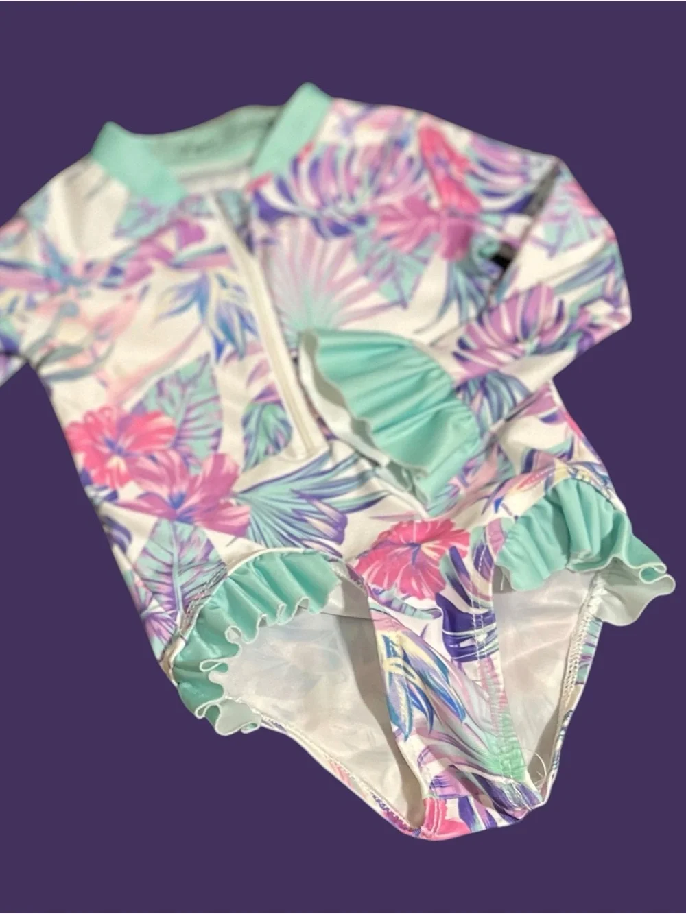 Kryssi Kouture Tropical Ruffle Rash Guard Swimsuit 12-24M